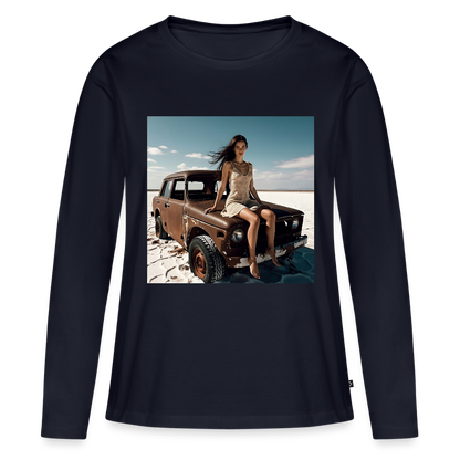 Warten auf irgendwas | Frauen Premium Bio Langarmshirt - Navy