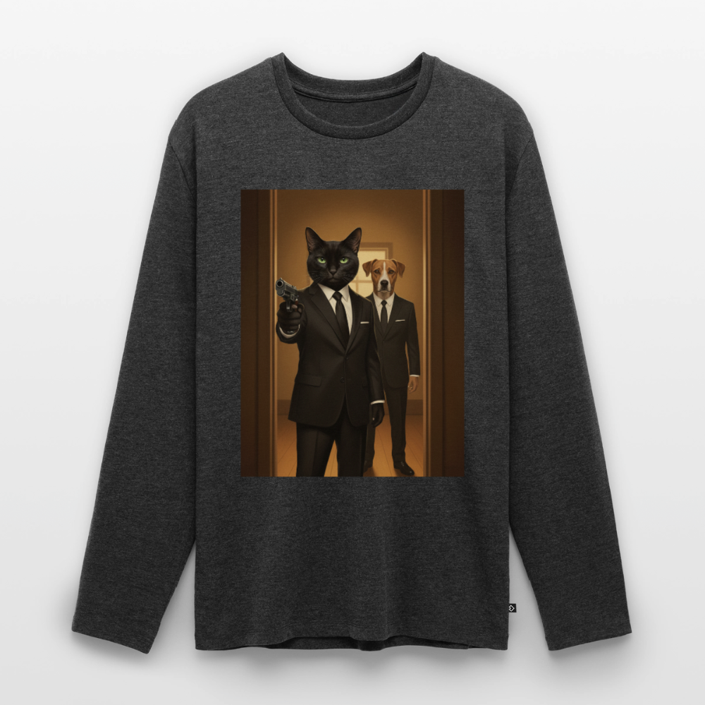 Krümel – Say Meow Again | Männer Premium Bio Langarmshirt - Anthrazit meliert