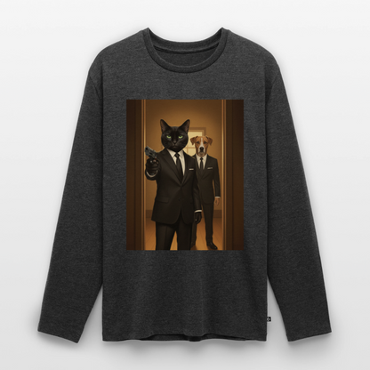 Krümel – Say Meow Again | Männer Premium Bio Langarmshirt - Anthrazit meliert