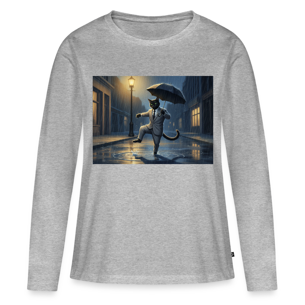 Krümel tanzt im Regen | Frauen Premium Bio Langarmshirt - Grau meliert