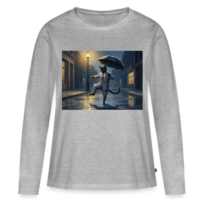 Krümel tanzt im Regen | Frauen Premium Bio Langarmshirt - Grau meliert