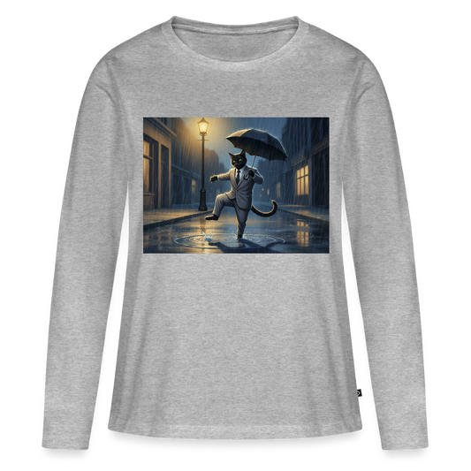 Krümel tanzt im Regen | Frauen Premium Bio Langarmshirt - Grau meliert