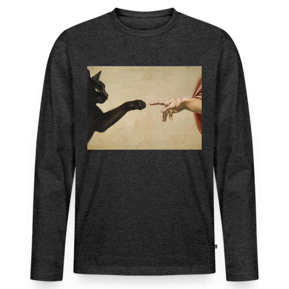 Die Erschaffung Adams… aber die Katze war schneller | Männer Premium Bio Langarmshirt - Anthrazit meliert