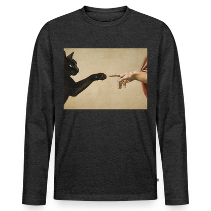 Die Erschaffung Adams… aber die Katze war schneller | Männer Premium Bio Langarmshirt - Anthrazit meliert