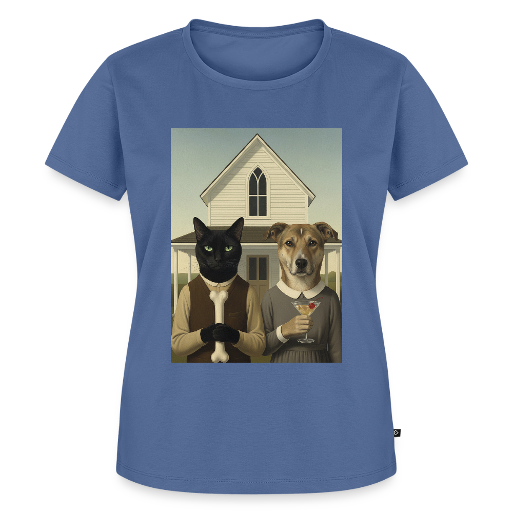 American Gothic… aber mit Katze und Hund | Frauen Premium T-Shirt - Taubenblau