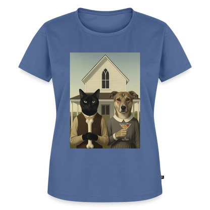 American Gothic… aber mit Katze und Hund | Frauen Premium T-Shirt - Taubenblau