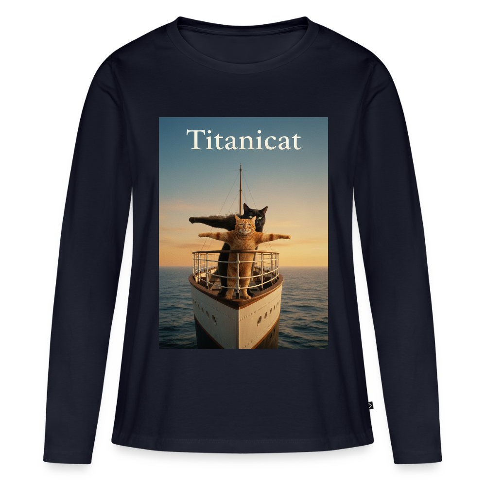 Titanicat – Ich bin der König der Kratzbäume | Frauen Premium Bio Langarmshirt - Navy