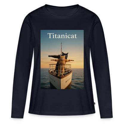 Titanicat – Ich bin der König der Kratzbäume | Frauen Premium Bio Langarmshirt - Navy