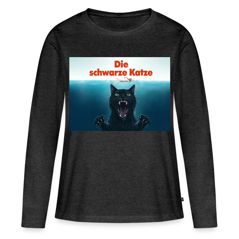 Die schwarze Katze – Krümel taucht auf | Frauen Premium Bio Langarmshirt - Anthrazit meliert