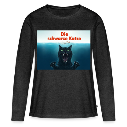 Die schwarze Katze – Krümel taucht auf | Frauen Premium Bio Langarmshirt - Anthrazit meliert