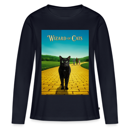 Wizard of Cats – Der gelbe Weg gehört Krümel | Frauen Premium Bio Langarmshirt - Navy