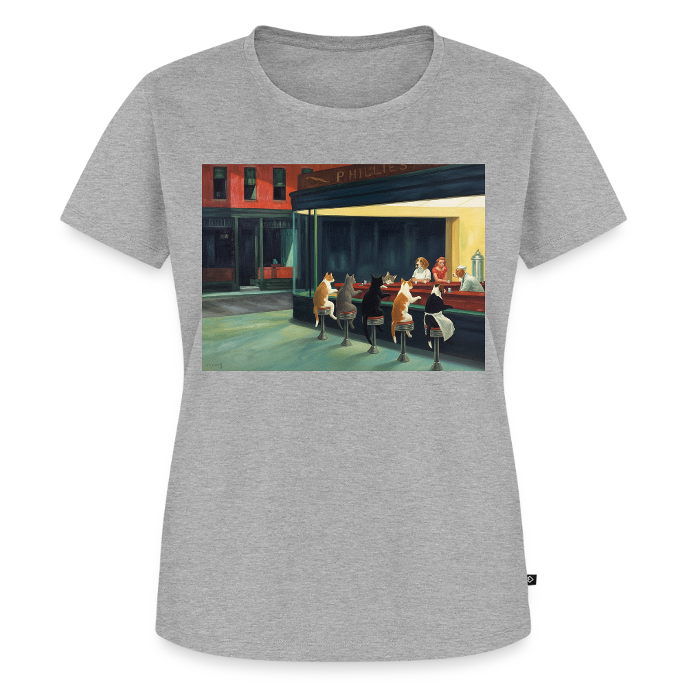 Wenn Hopper Katzen gemalt hätte | Frauen Premium T-Shirt - Grau meliert