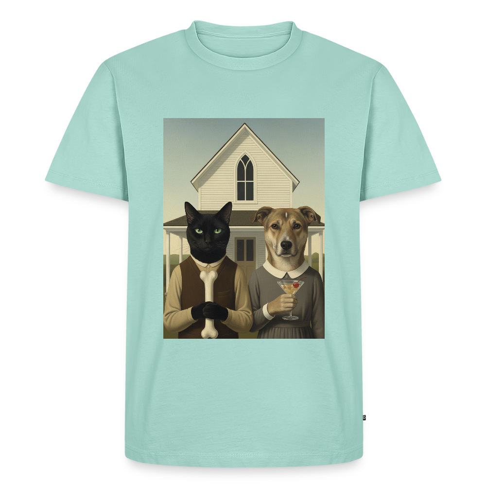 American Gothic… aber mit Katze und Hund | Männer Premium T-Shirt - Mint 