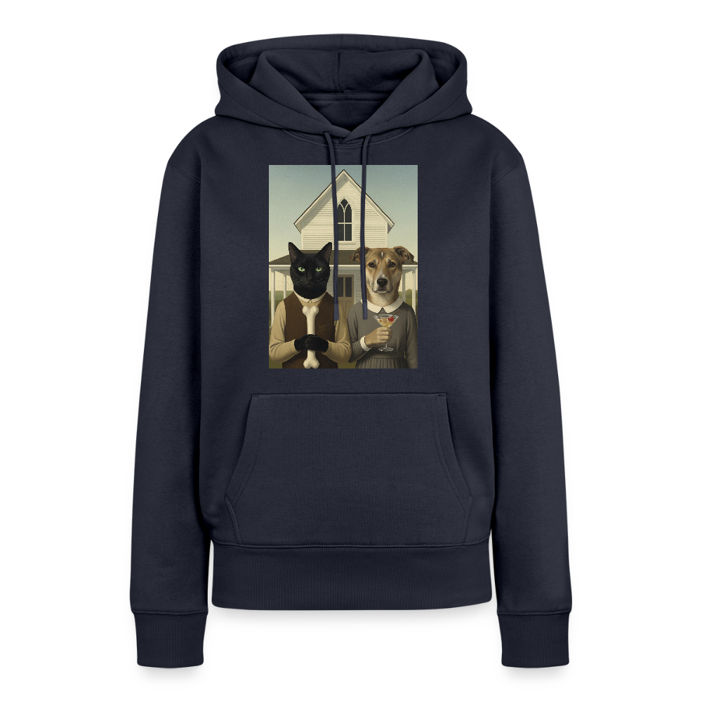 American Gothic… aber mit Katze und Hund | Frauen Premium Hoodie - Navy