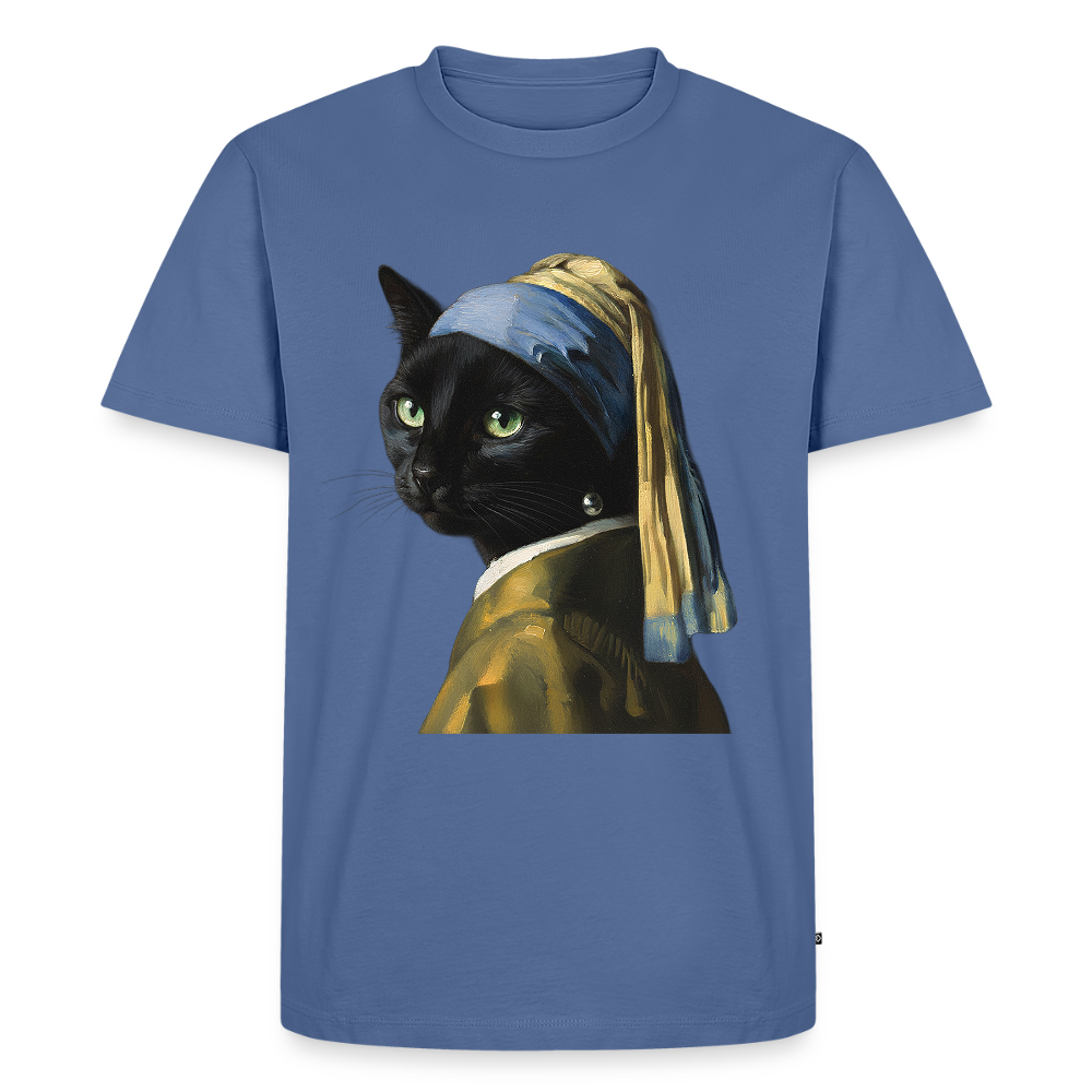 Das Mädchen mit dem Perlenohrring… aber es ist eine Katze | Männer Premium T-Shirt - Taubenblau