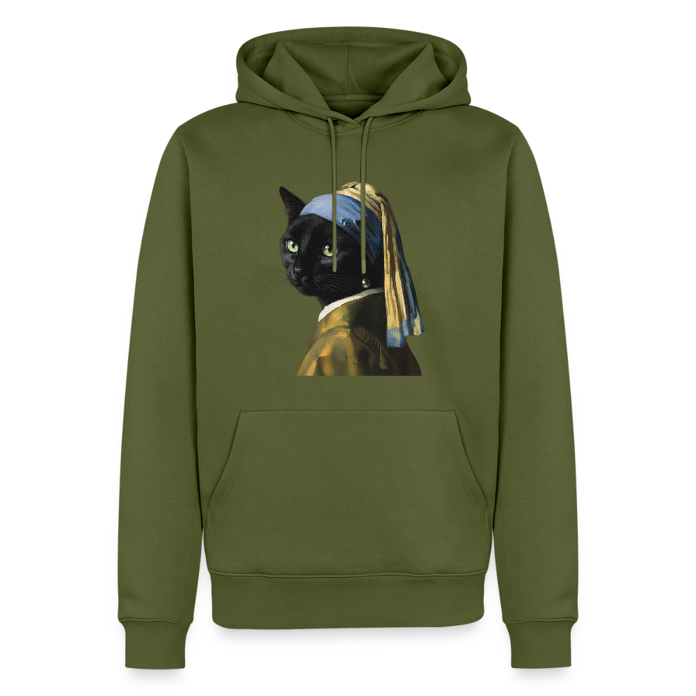 Das Mädchen mit dem Perlenohrring… aber es ist eine Katze | Männer Premium Hoodie - Khaki