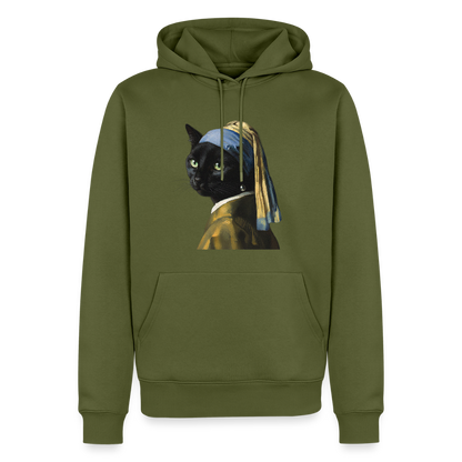 Das Mädchen mit dem Perlenohrring… aber es ist eine Katze | Männer Premium Hoodie - Khaki