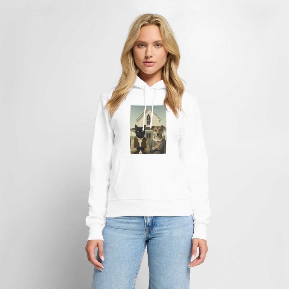 American Gothic… aber mit Katze und Hund | Frauen Premium Hoodie - Weiß