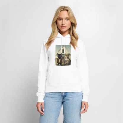 American Gothic… aber mit Katze und Hund | Frauen Premium Hoodie - Weiß