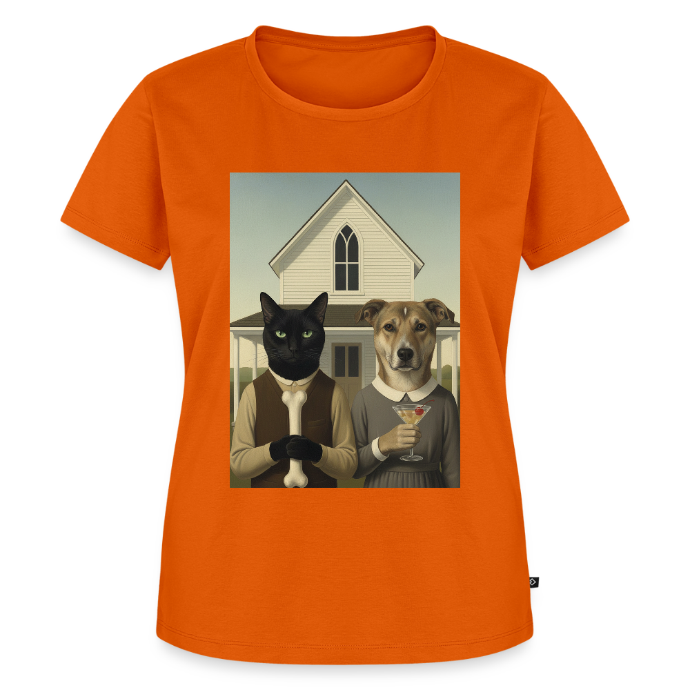 American Gothic… aber mit Katze und Hund | Frauen Premium T-Shirt - Orange 