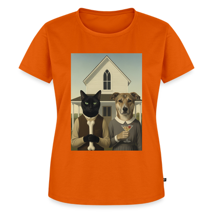 American Gothic… aber mit Katze und Hund | Frauen Premium T-Shirt - Orange 