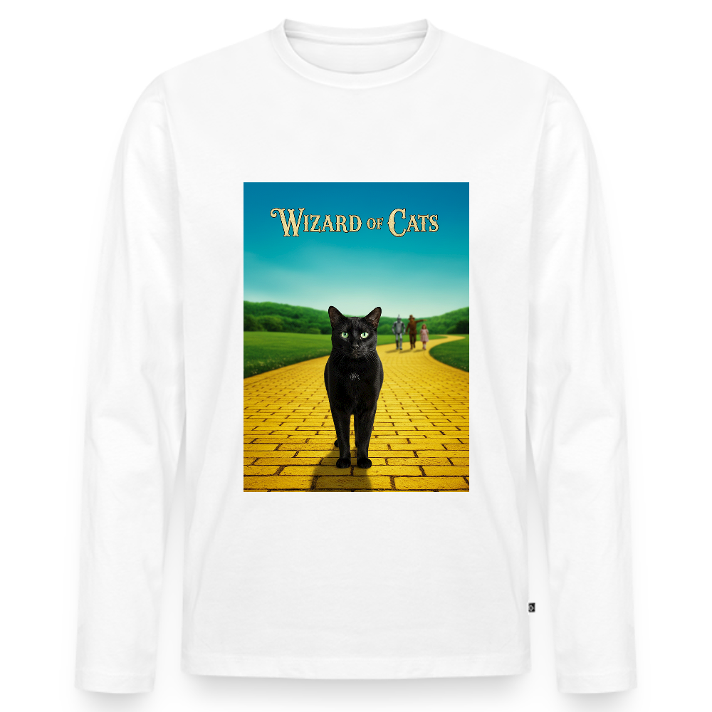 Wizard of Cats – Der gelbe Weg gehört Krümel | Männer Premium Bio Langarmshirt - Weiß