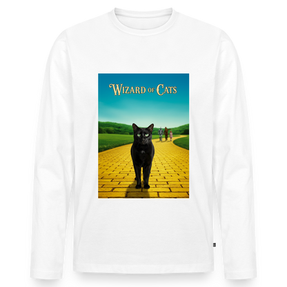 Wizard of Cats – Der gelbe Weg gehört Krümel | Männer Premium Bio Langarmshirt - Weiß
