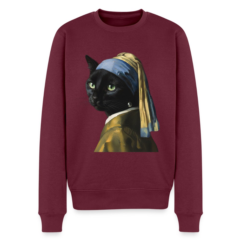 Das Mädchen mit dem Perlenohrring… aber es ist eine Katze |  Männer Premium Pullover - Burgunderrot