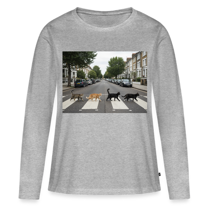 The Purrfect Crossing – Wir waren vor der Band da | Frauen Premium Bio Langarmshirt - Grau meliert
