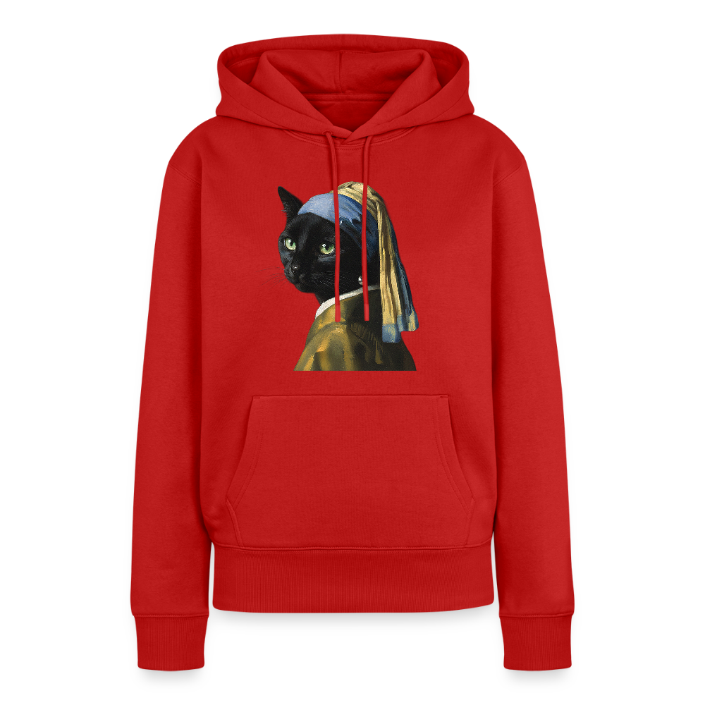 Das Mädchen mit dem Perlenohrring… aber es ist eine Katze | Frauen Premium Hoodie - Rot
