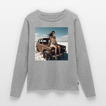 Warten auf irgendwas | Frauen Premium Bio Langarmshirt - Grau meliert