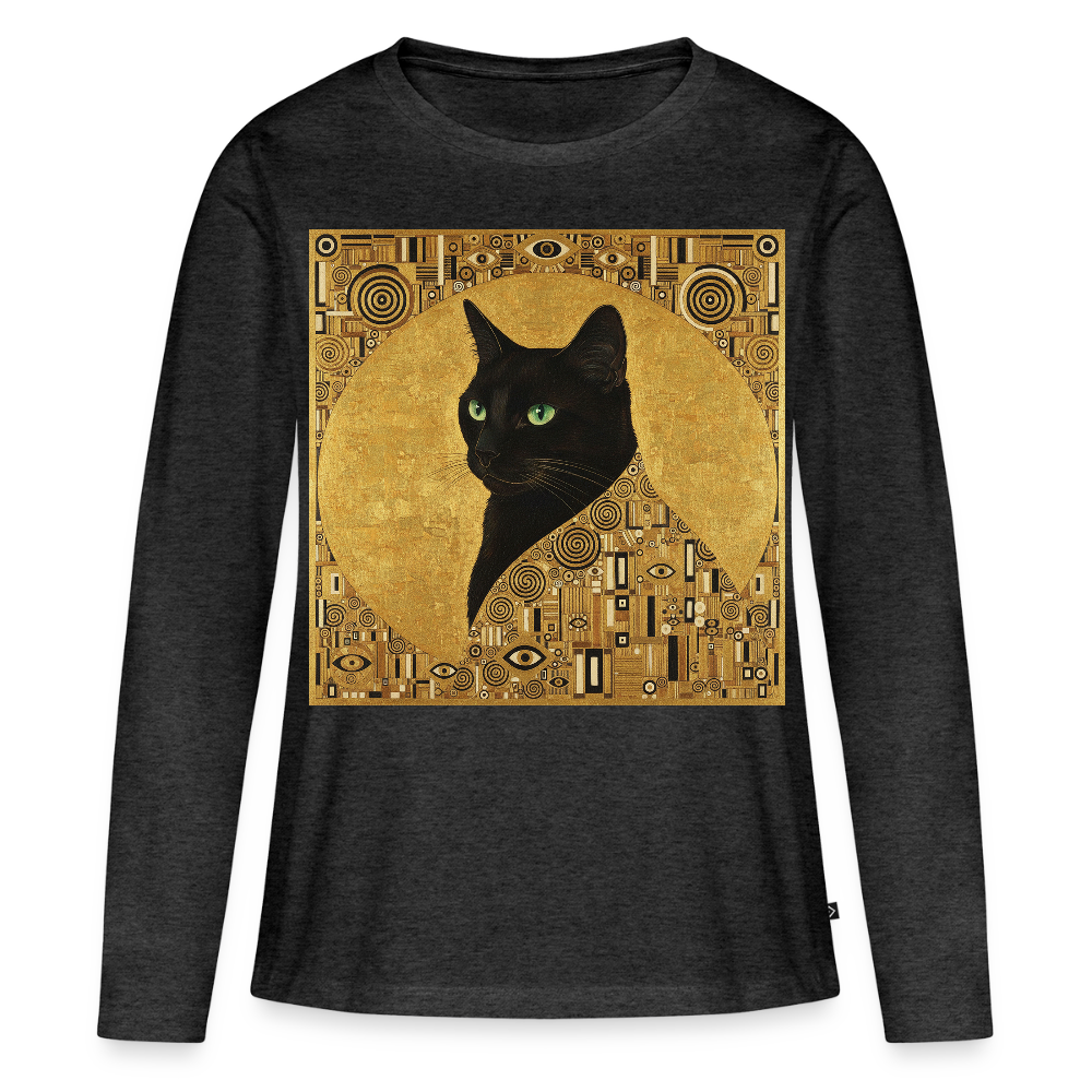 Adele… aber sie schnurrt – Goldene Katze à la Klimt | Frauen Premium Bio Langarmshirt - Anthrazit meliert
