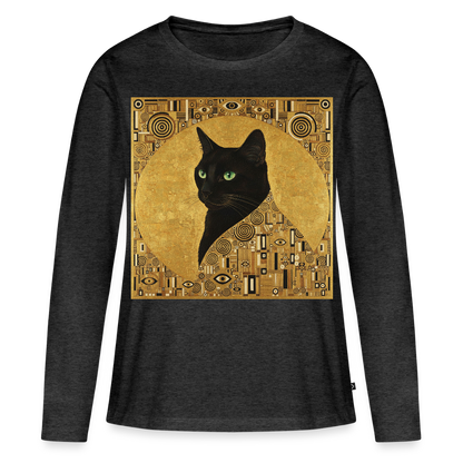 Adele… aber sie schnurrt – Goldene Katze à la Klimt | Frauen Premium Bio Langarmshirt - Anthrazit meliert