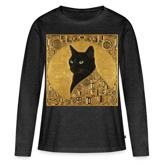 Adele… aber sie schnurrt – Goldene Katze à la Klimt | Frauen Premium Bio Langarmshirt - Anthrazit meliert