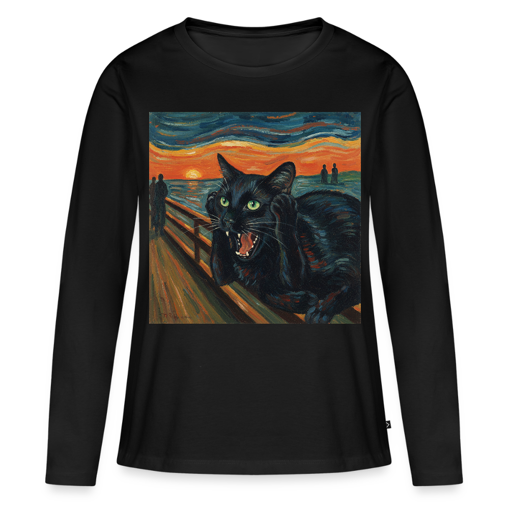 Der Schrei… aber die Katze hat’s zuerst gemerkt | Frauen Premium Bio Langarmshirt - Schwarz