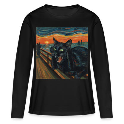Der Schrei… aber die Katze hat’s zuerst gemerkt | Frauen Premium Bio Langarmshirt - Schwarz