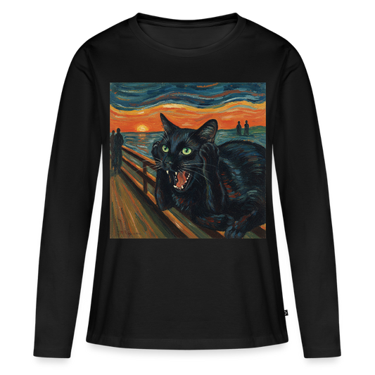 Der Schrei… aber die Katze hat’s zuerst gemerkt | Frauen Premium Bio Langarmshirt - Schwarz