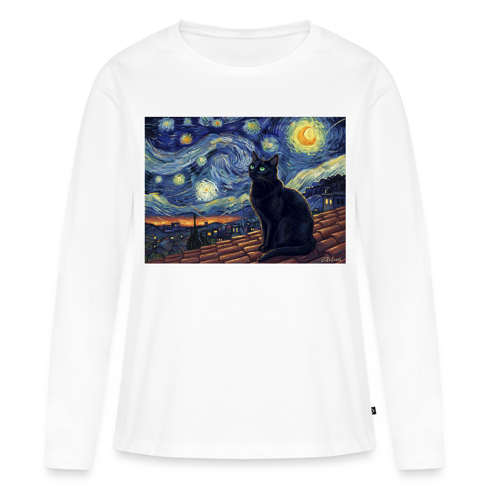 Sternennacht… aber die Katze denkt nach | Frauen Premium Bio Langarmshirt - Weiß