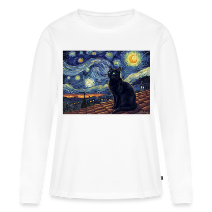 Sternennacht… aber die Katze denkt nach | Frauen Premium Bio Langarmshirt - Weiß