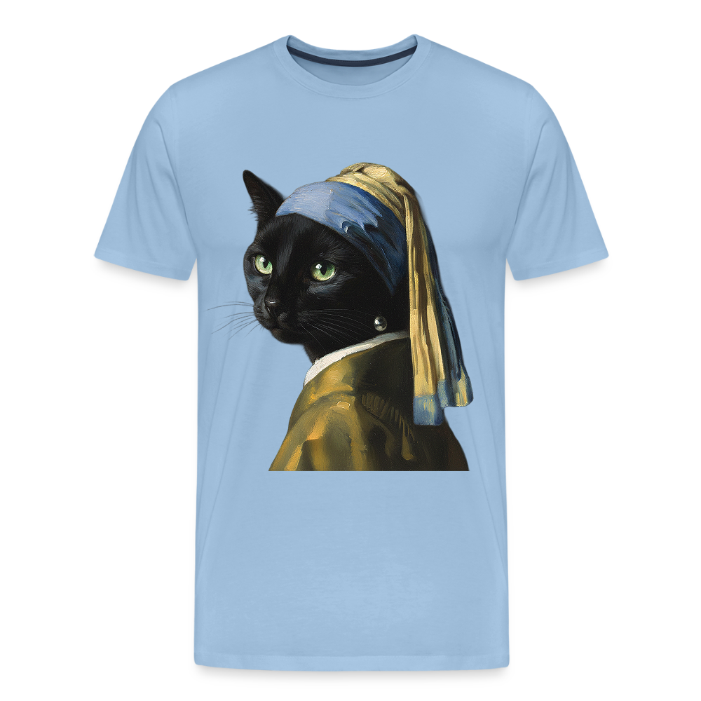 Das Mädchen mit dem Perlenohrring… aber es ist eine Katze | Männer Premium T-Shirt - Sky