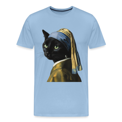 Das Mädchen mit dem Perlenohrring… aber es ist eine Katze | Männer Premium T-Shirt - Sky