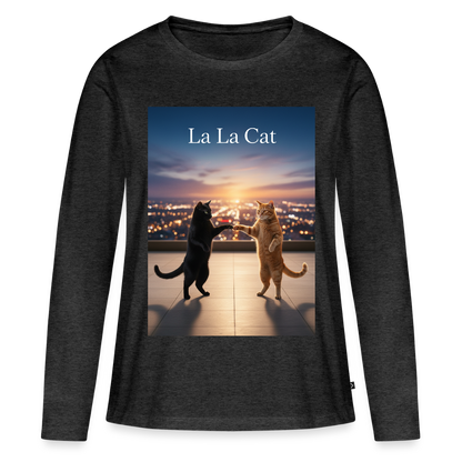 La La Cat – Tanz über den Dächern | Frauen Premium Bio Langarmshirt - Anthrazit meliert