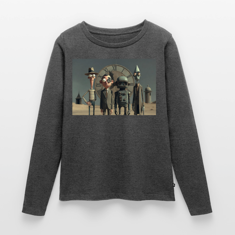 Pünktlich zu spät – Die seltsame Gesellschaft | Frauen Premium Bio Langarmshirt - Anthrazit meliert