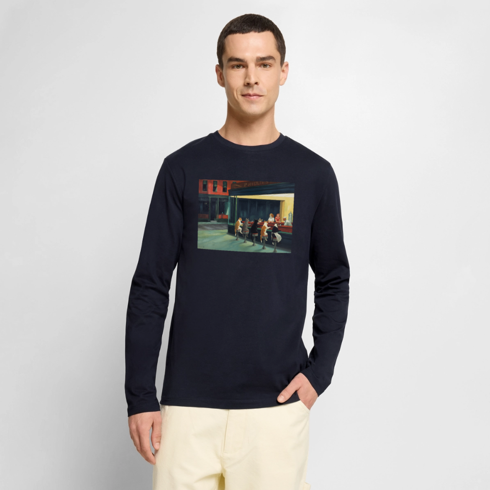 Wenn Hopper Katzen gemalt hätte | Männer Premium Bio Langarmshirt - Navy