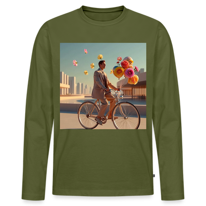 Fahrt ins Ungewisse (mit Blumen) | Männer Premium Bio Langarmshirt - Khaki