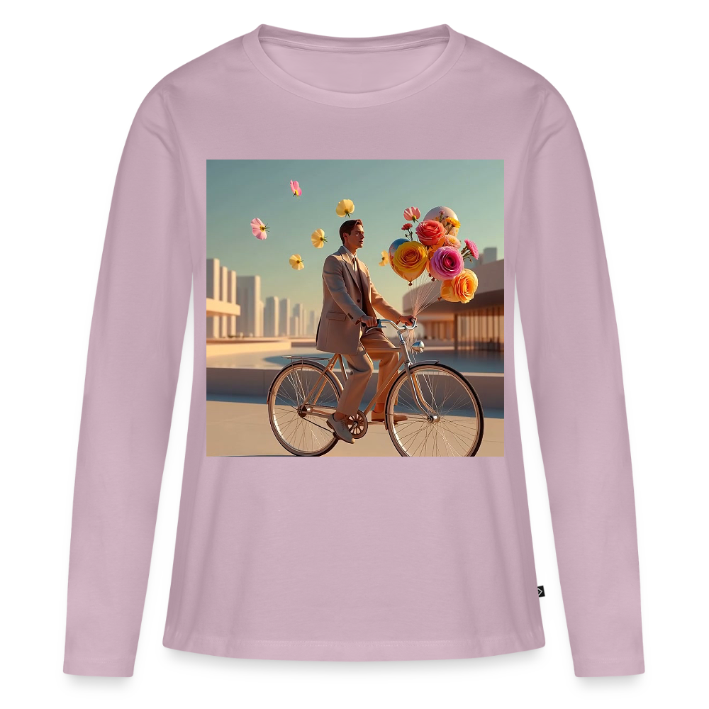 Fahrt ins Ungewisse (mit Blumen) | Frauen Premium Bio Langarmshirt - Altrosa