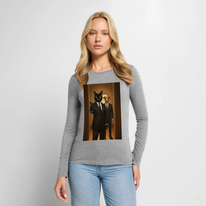 Krümel – Say Meow Again | Frauen Premium Bio Langarmshirt - Grau meliert