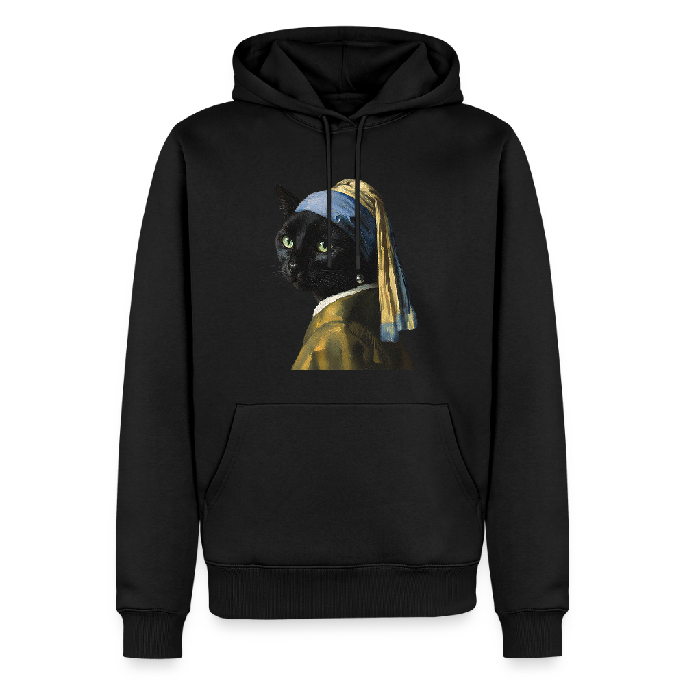 Das Mädchen mit dem Perlenohrring… aber es ist eine Katze | Männer Premium Hoodie - Schwarz
