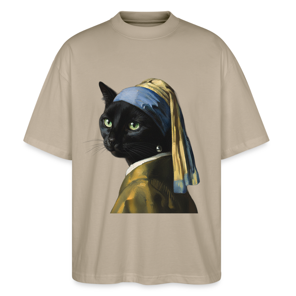Das Mädchen mit dem Perlenohrring… aber es ist eine Katze | Stanley/Stella Oversized Unisex Bio T-Shirt Blaster - Steingrau