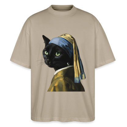 Das Mädchen mit dem Perlenohrring… aber es ist eine Katze | Stanley/Stella Oversized Unisex Bio T-Shirt Blaster - Steingrau